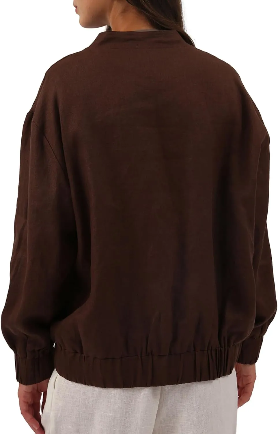Amazhiyu Womens Linen Button Down Bomber Jacket