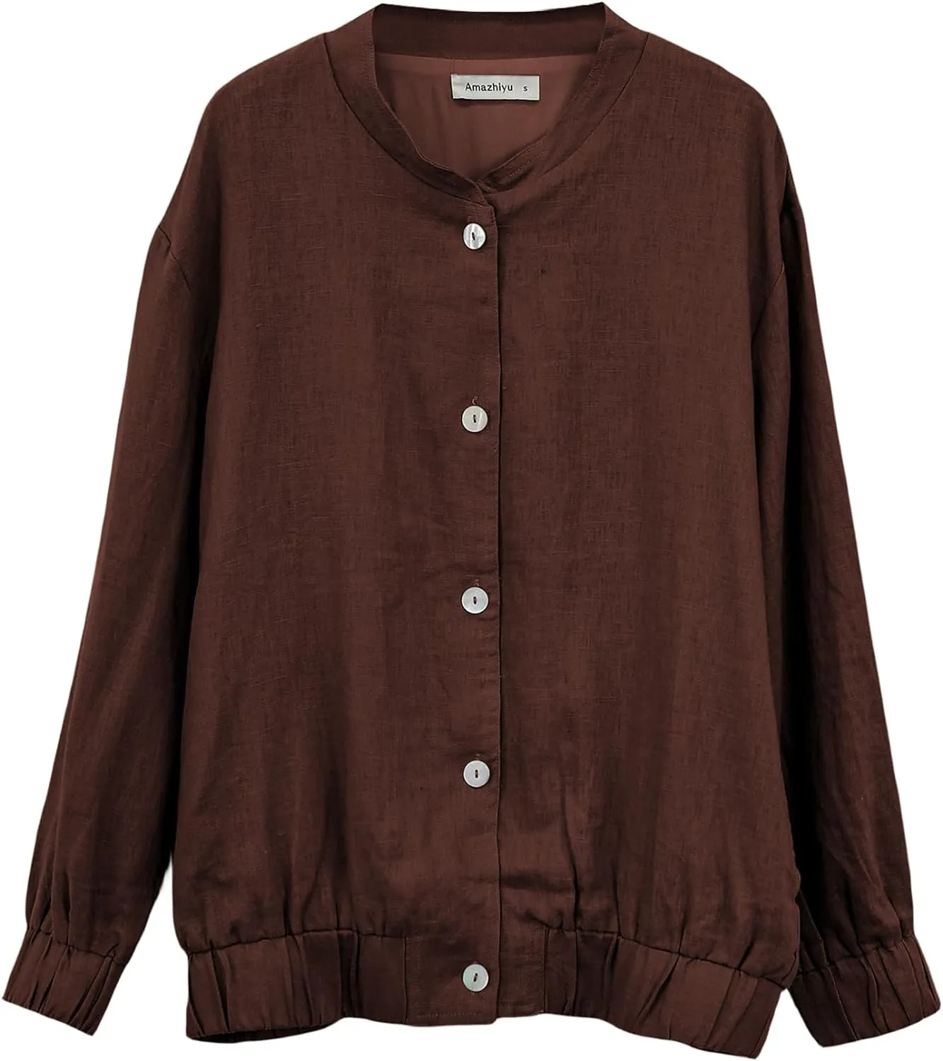 Amazhiyu Womens Linen Button Down Bomber Jacket