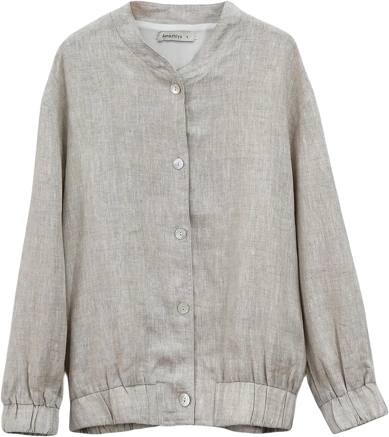 Amazhiyu Womens Linen Button Down Bomber Jacket