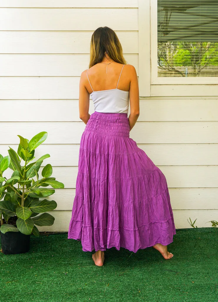 Amethyst Dream Raw Crinkled Organic Cotton Gauze Tiered Maxi Skirt