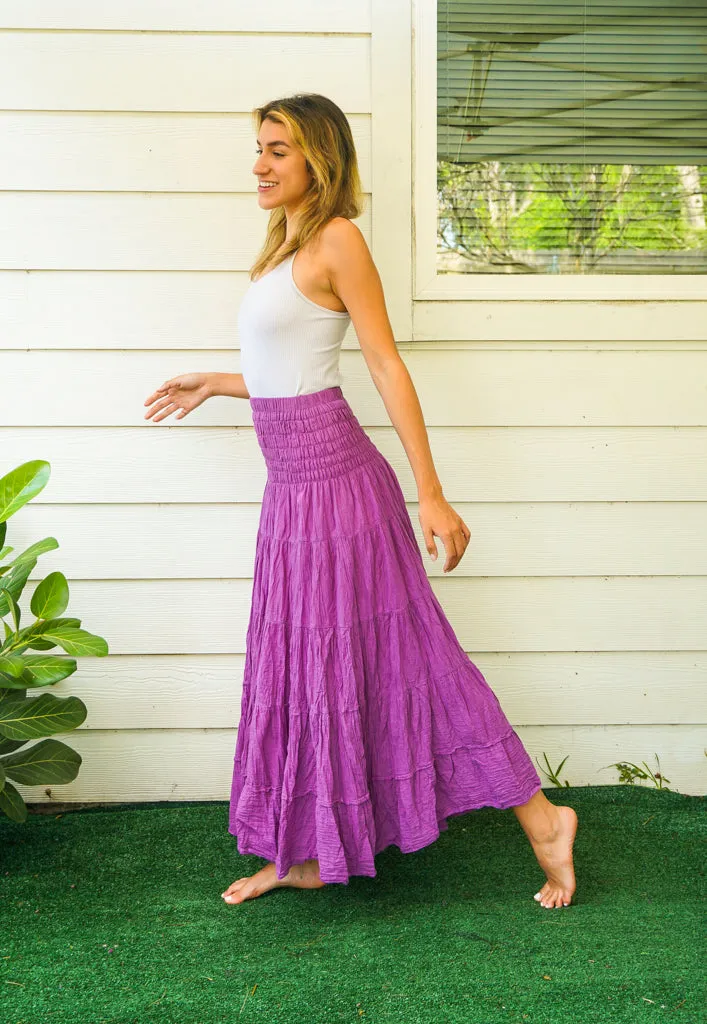 Amethyst Dream Raw Crinkled Organic Cotton Gauze Tiered Maxi Skirt