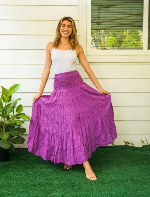 Amethyst Dream Raw Crinkled Organic Cotton Gauze Tiered Maxi Skirt