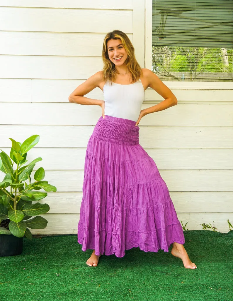 Amethyst Dream Raw Crinkled Organic Cotton Gauze Tiered Maxi Skirt
