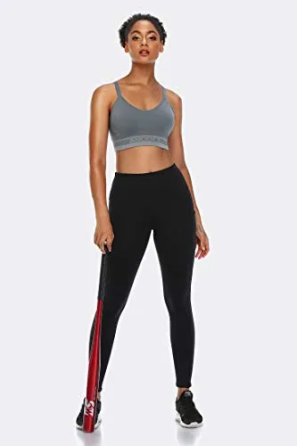 ANGOOL Women's Strappy Sports Bra with Adjustable Straps - Medium Support Longline Wirefree Activewear Bra,2 Pack,Black Grey,Medium