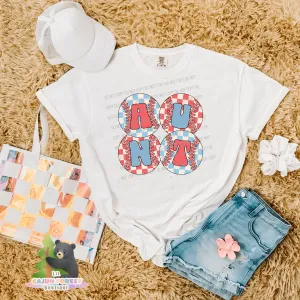 Aunt Checkered Baseballs Graphic T-Shirt