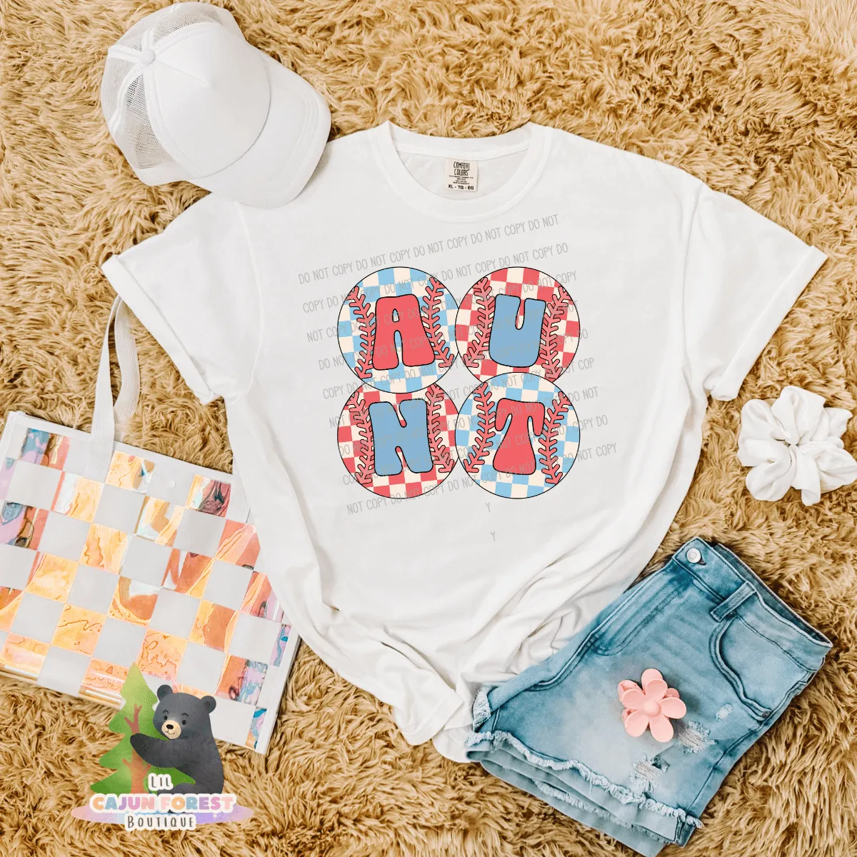 Aunt Checkered Baseballs Graphic T-Shirt