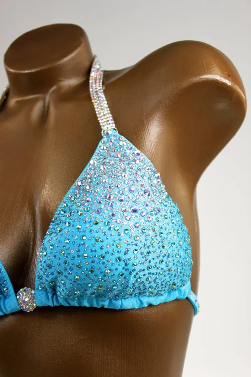 Baby Blue Gradient Crystals Figure Competition Suit