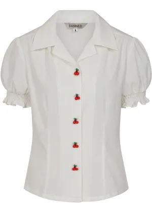 Banned Cherry Button 40's Blouse White