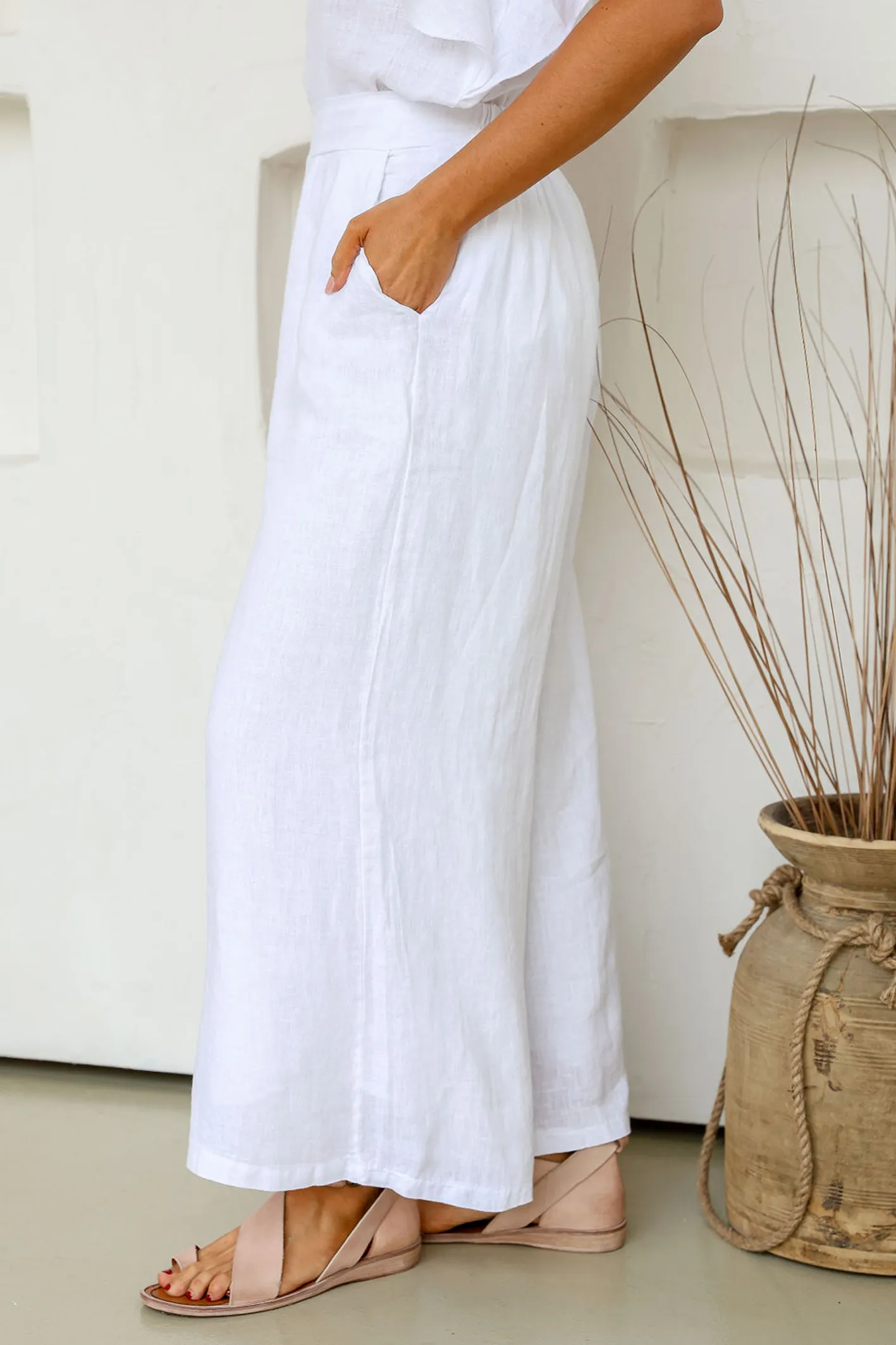 'Barbados' Linen Pant - White