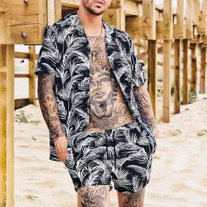 Beach Holiday Leaf Print Casual Suit Men