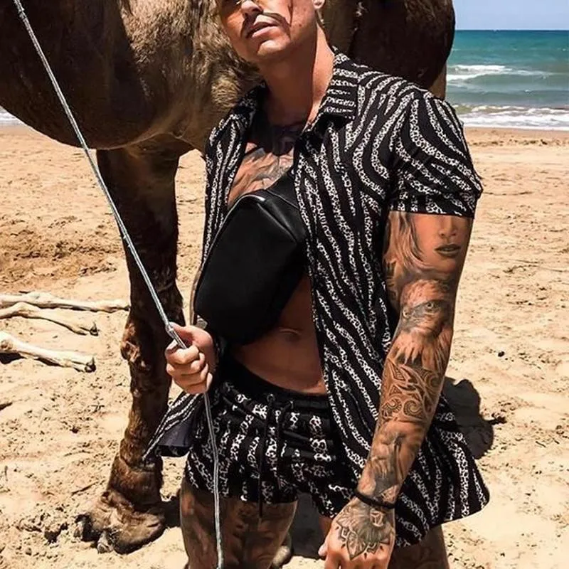 Beach Holiday Leaf Print Casual Suit Men
