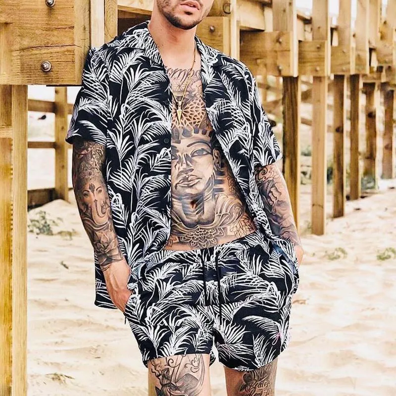 Beach Holiday Leaf Print Casual Suit Men