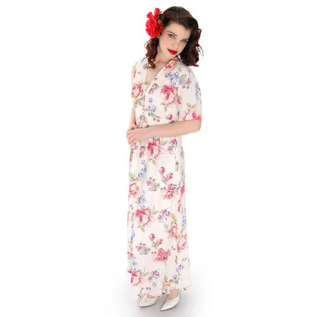 Beautiful Vintage Peignoir Rayon Floral Print 1940s Radcliffe 38-27-34