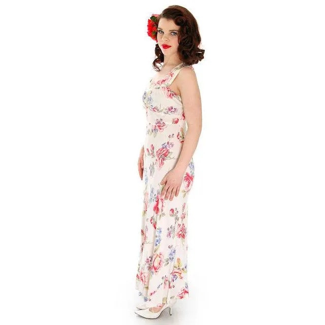 Beautiful Vintage Peignoir Rayon Floral Print 1940s Radcliffe 38-27-34