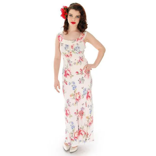Beautiful Vintage Peignoir Rayon Floral Print 1940s Radcliffe 38-27-34