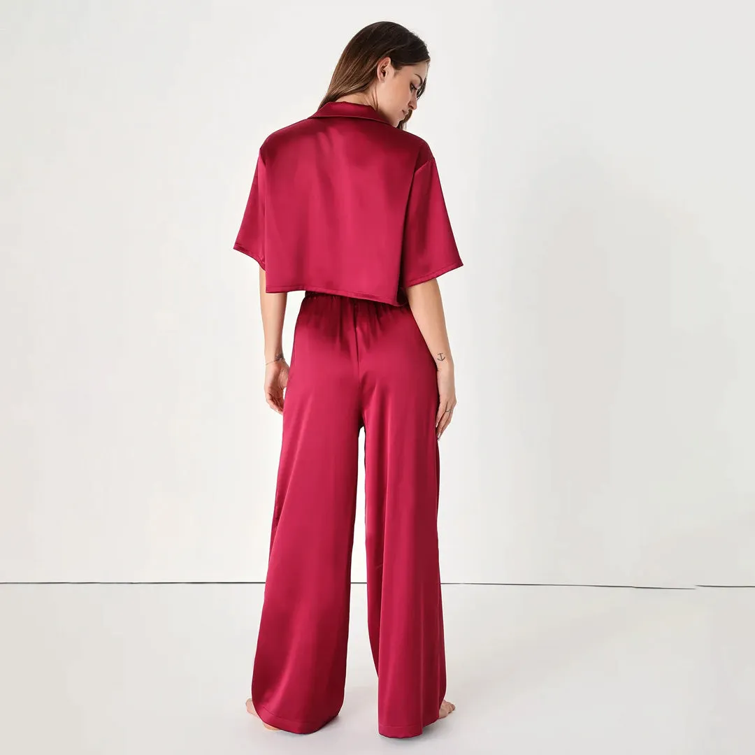 Bedtime Beauty Burgundy Satin Two-Piece Pajama Set