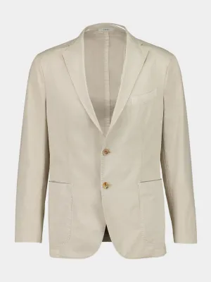 Beige Cotton Suit with Blazer and Trousers