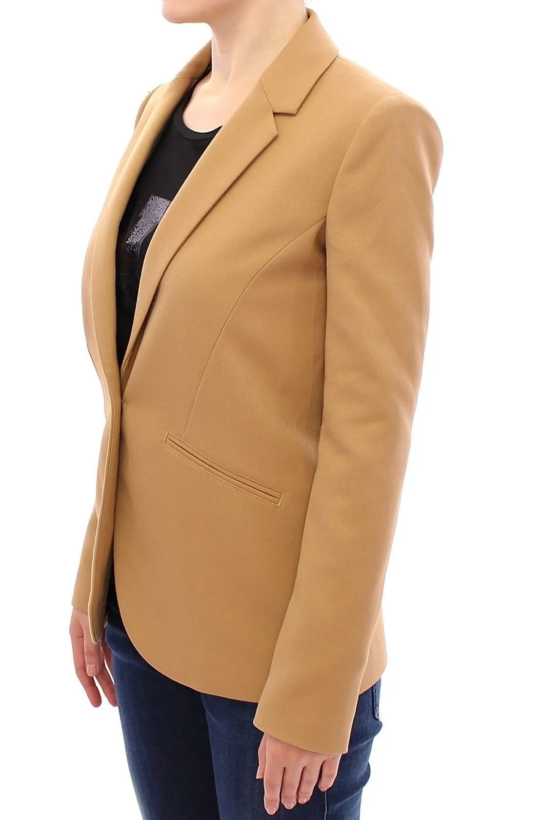 Beige One Button Blazer Jacket