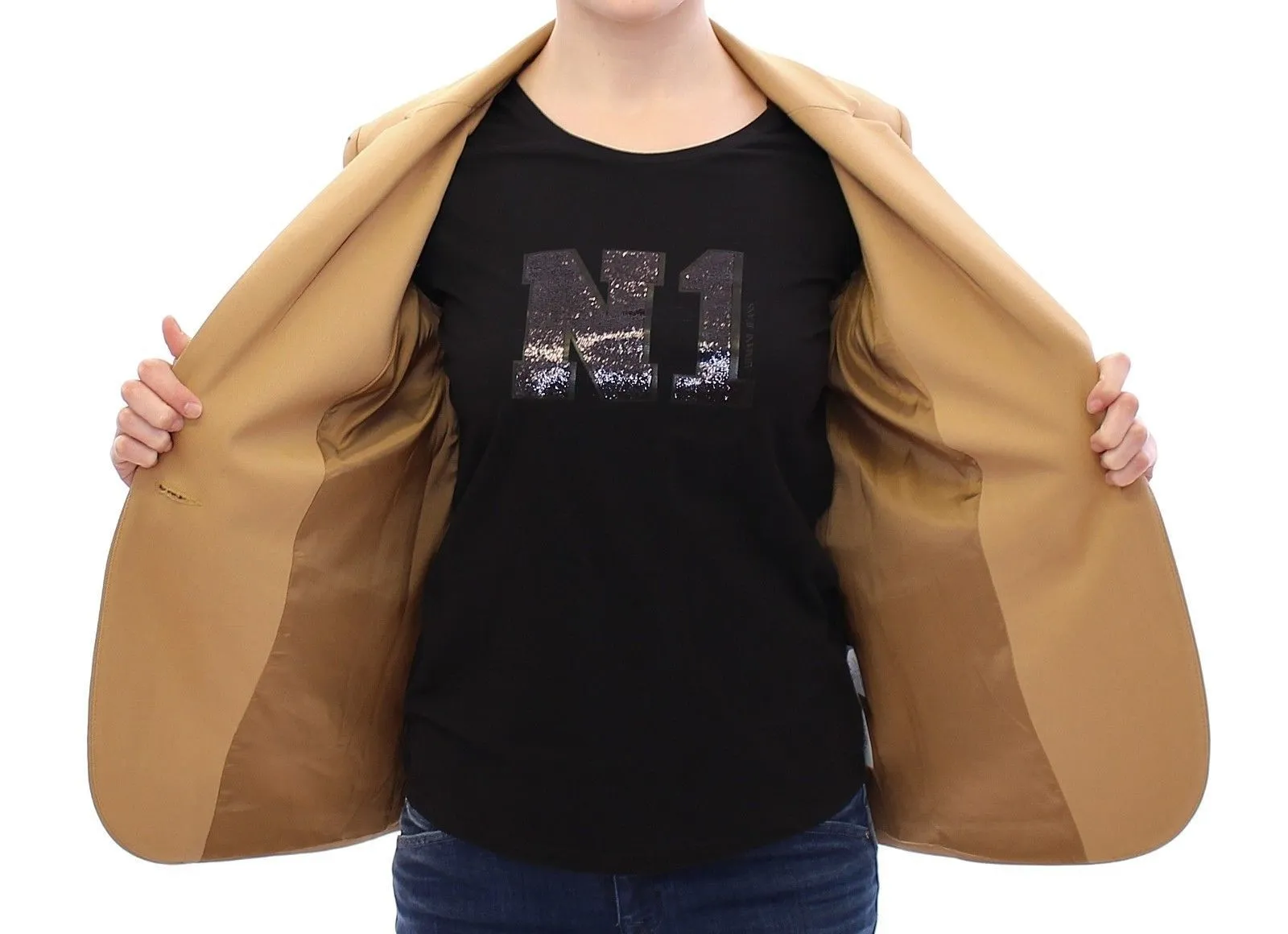 Beige One Button Blazer Jacket