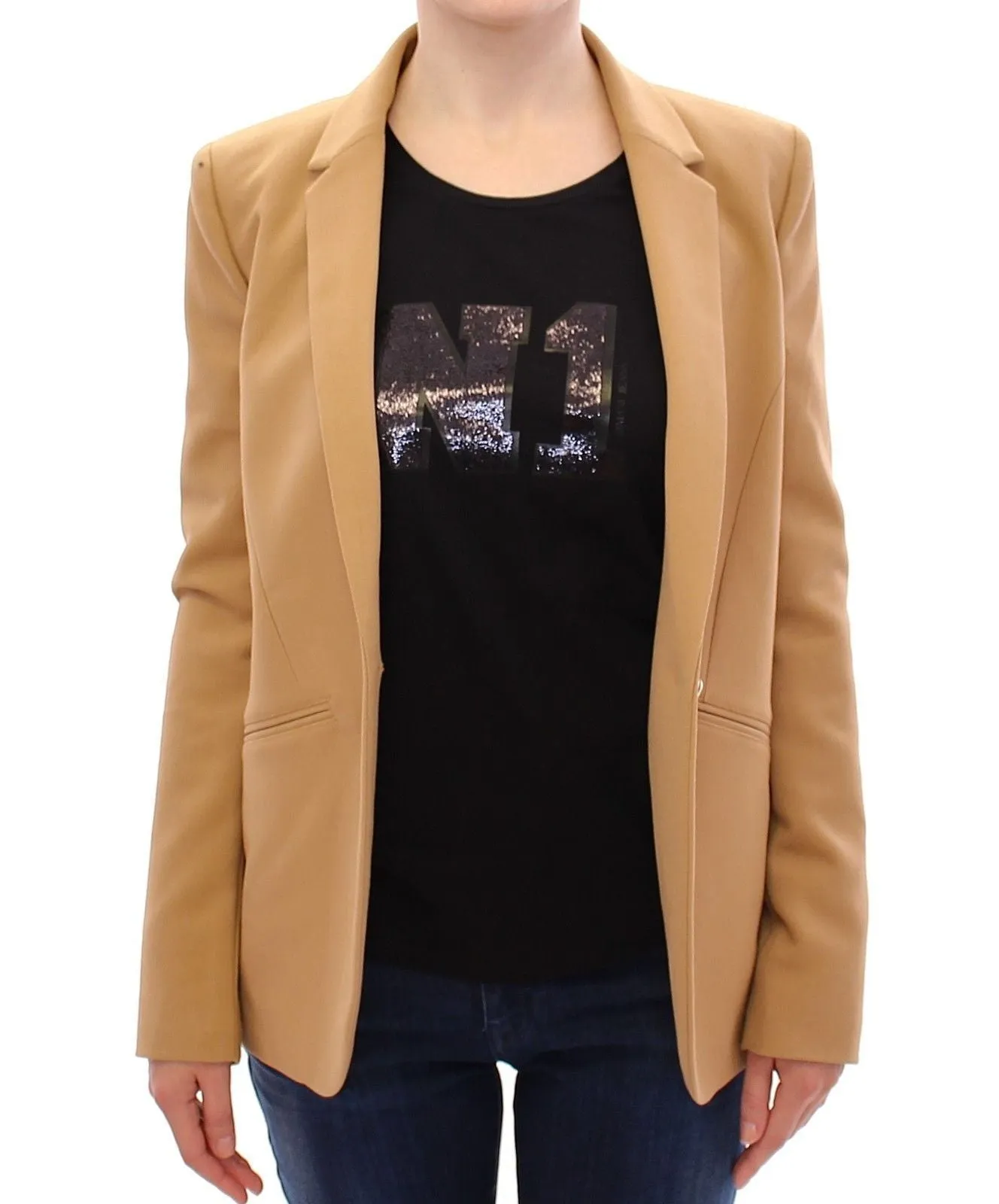 Beige One Button Blazer Jacket