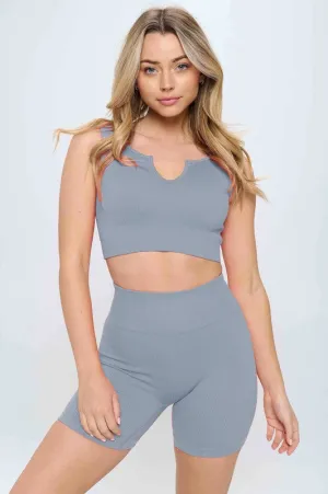 Best seller! 2 piece Seamless Ribbed Tank Top  Biker Shorts Set