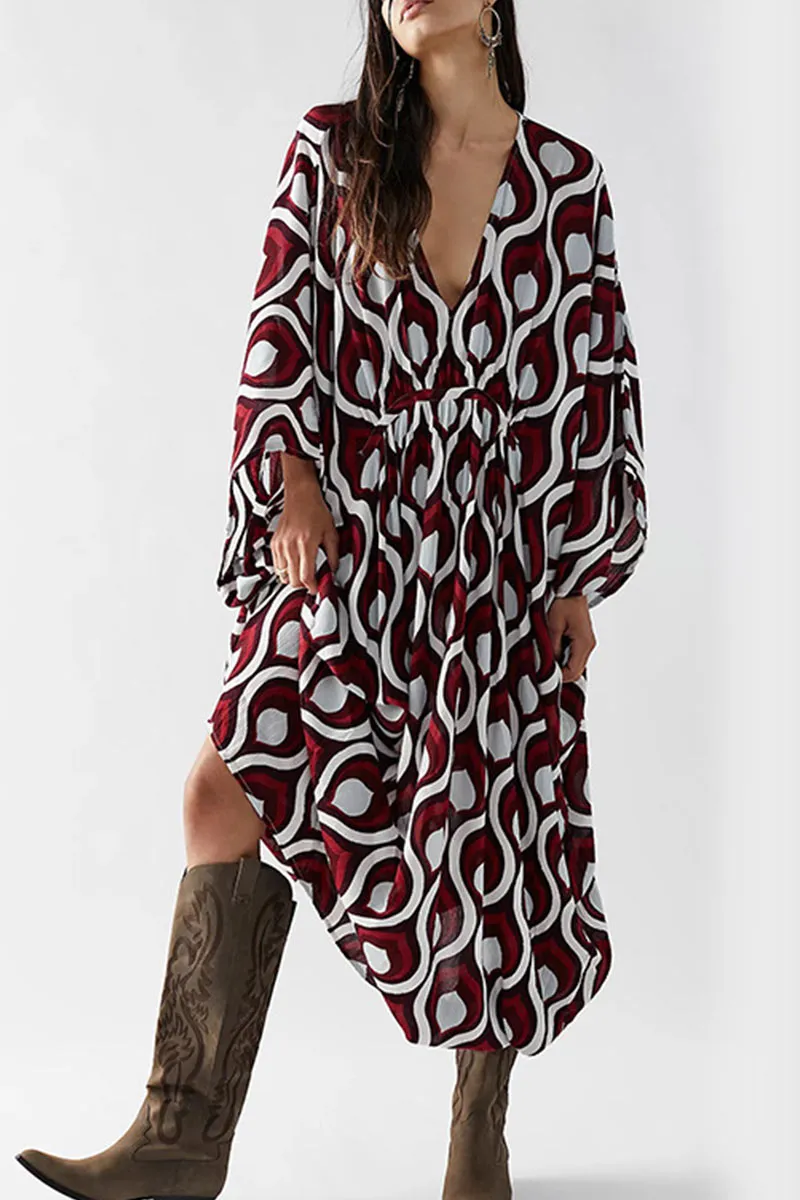 BK707 Multi Color Printed Floral V Neck Kaftan
