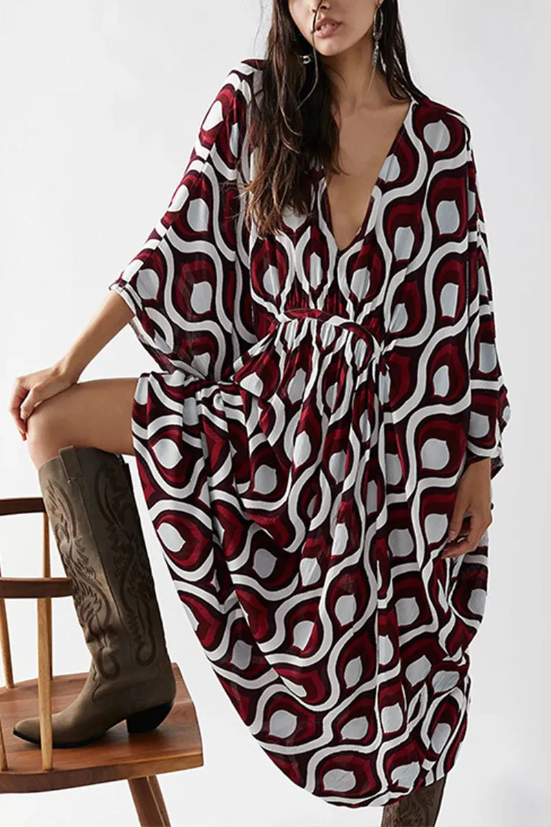 BK707 Multi Color Printed Floral V Neck Kaftan
