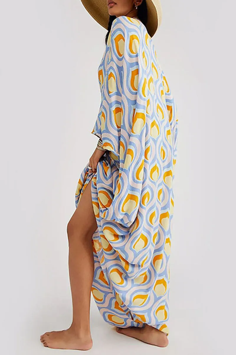BK707 Multi Color Printed Floral V Neck Kaftan