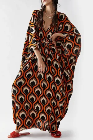 BK707 Multi Color Printed Floral V Neck Kaftan