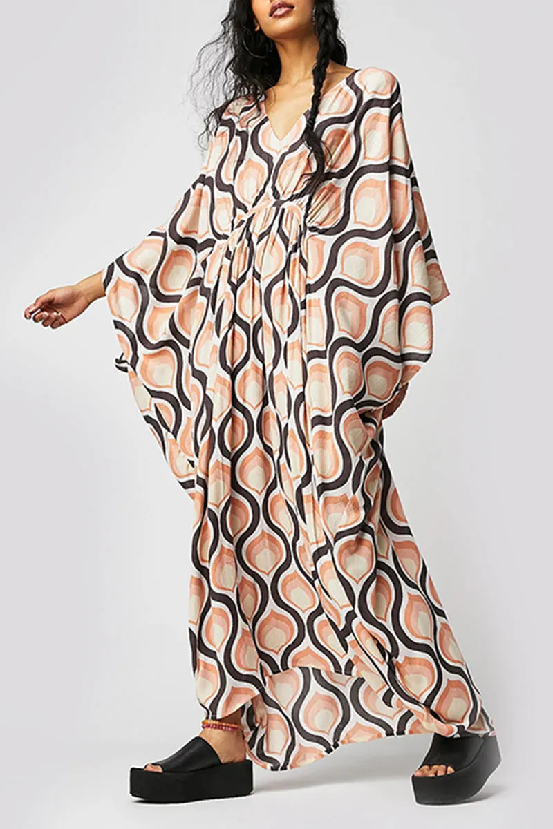 BK707 Multi Color Printed Floral V Neck Kaftan