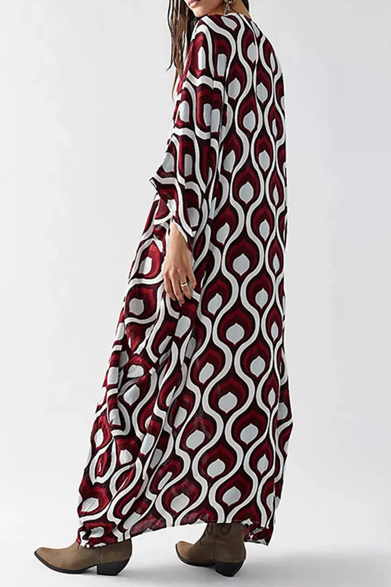 BK707 Multi Color Printed Floral V Neck Kaftan