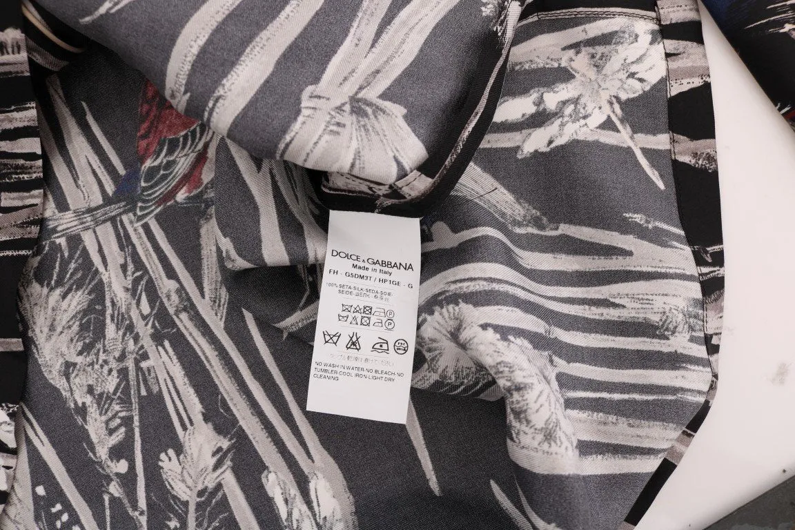Black Bird Print Pajama Shirt