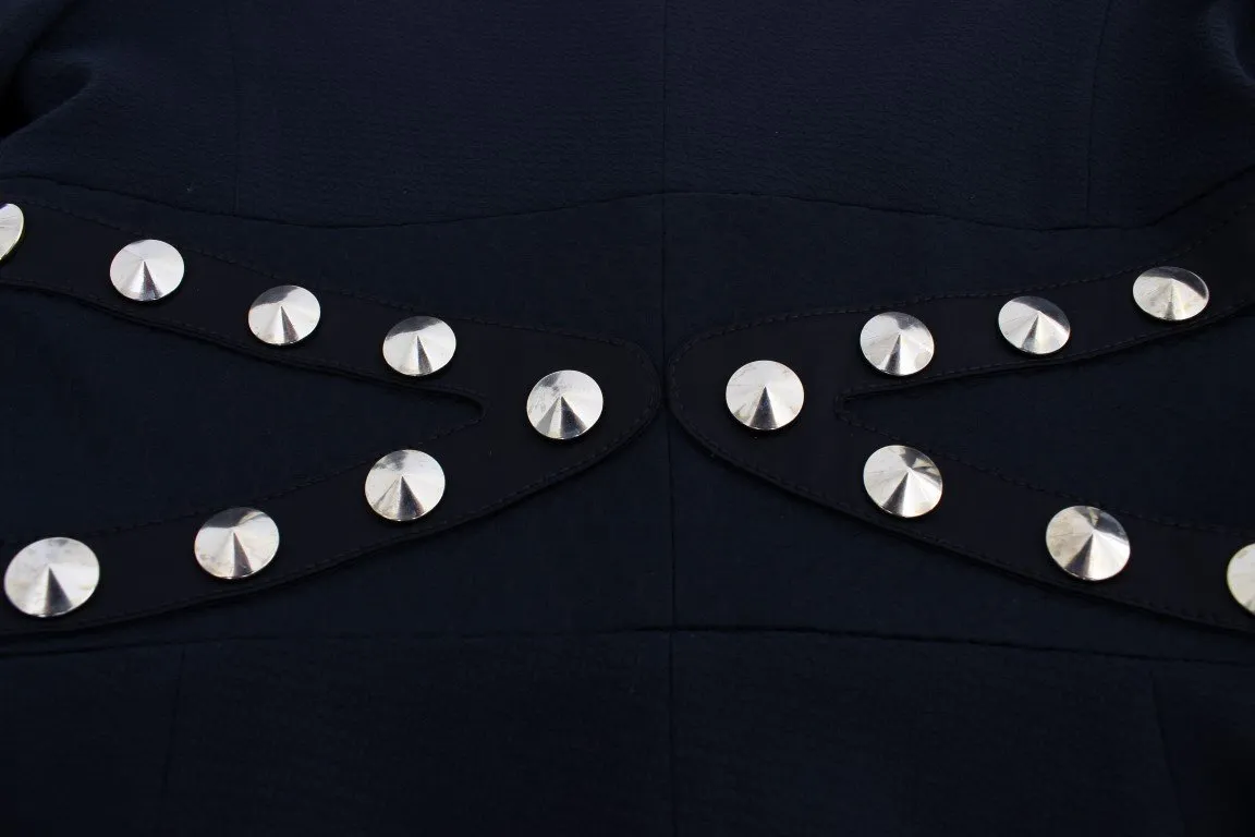 Black Cotton Stretch Gold Studded Blazer Jacket