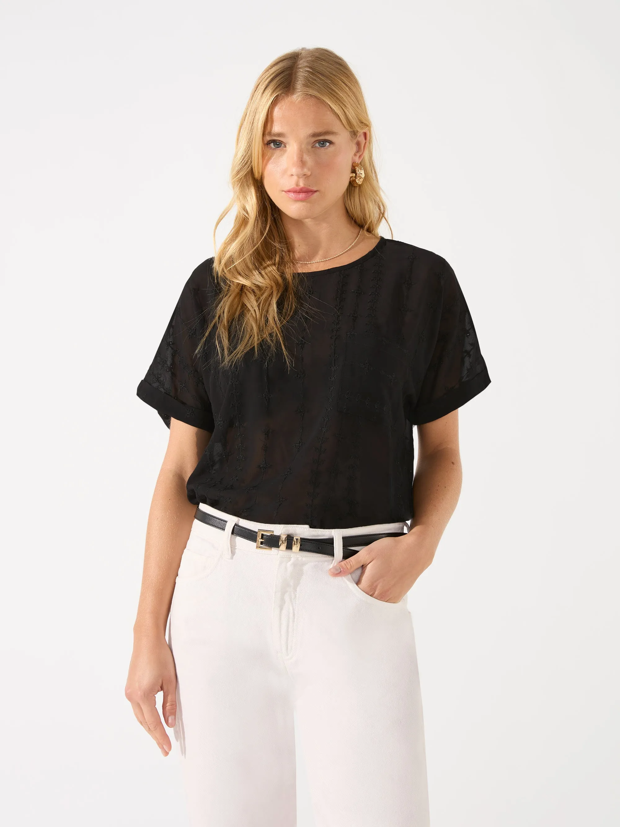 Black Embroidered Pocket Front T Shirt