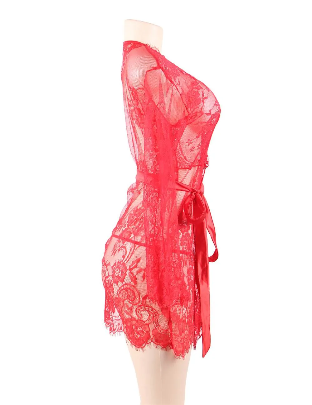 Black Eyelash Lace Sleepwear Gown With Thong With Farawlaya