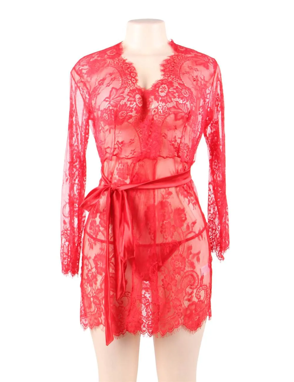 Black Eyelash Lace Sleepwear Gown With Thong With Farawlaya