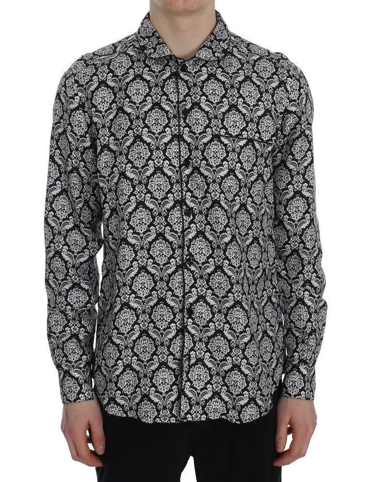 Black Floral Print Silk Pajama Shirt
