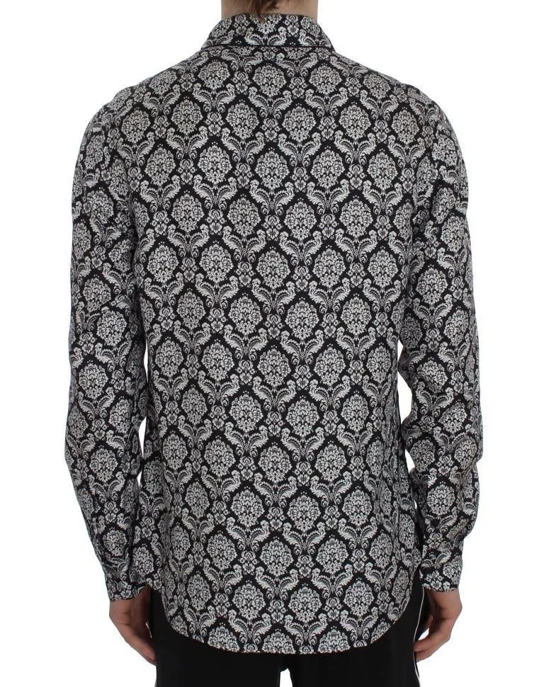 Black Floral Print Silk Pajama Shirt