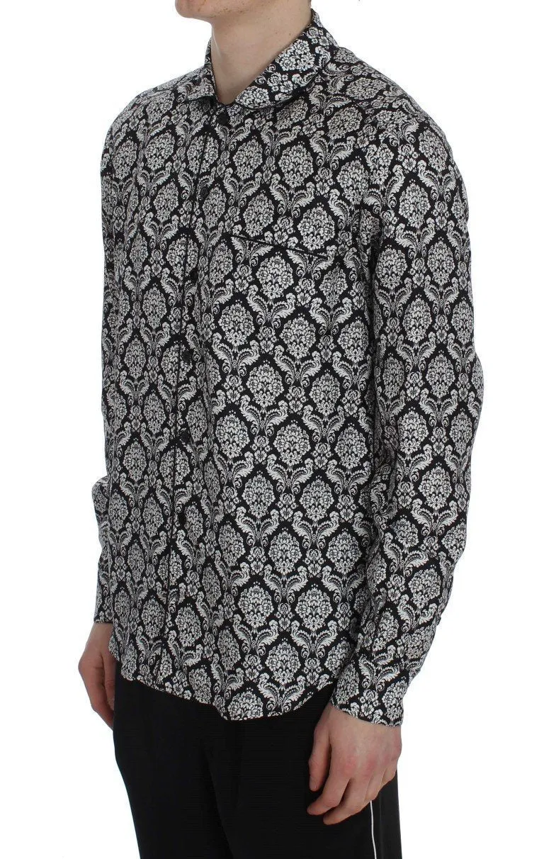 Black Floral Print Silk Pajama Shirt