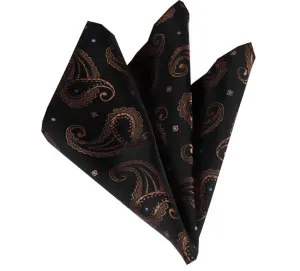 Black Gold Paisley Pocket Square for Men - Premium Silk Handkerchiefs for Suits