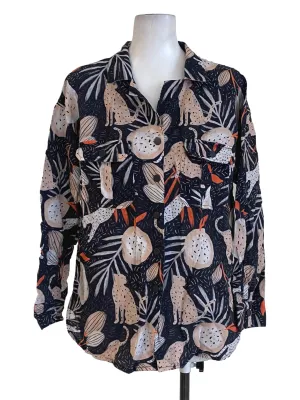 Black Patterned Button Down Blouse