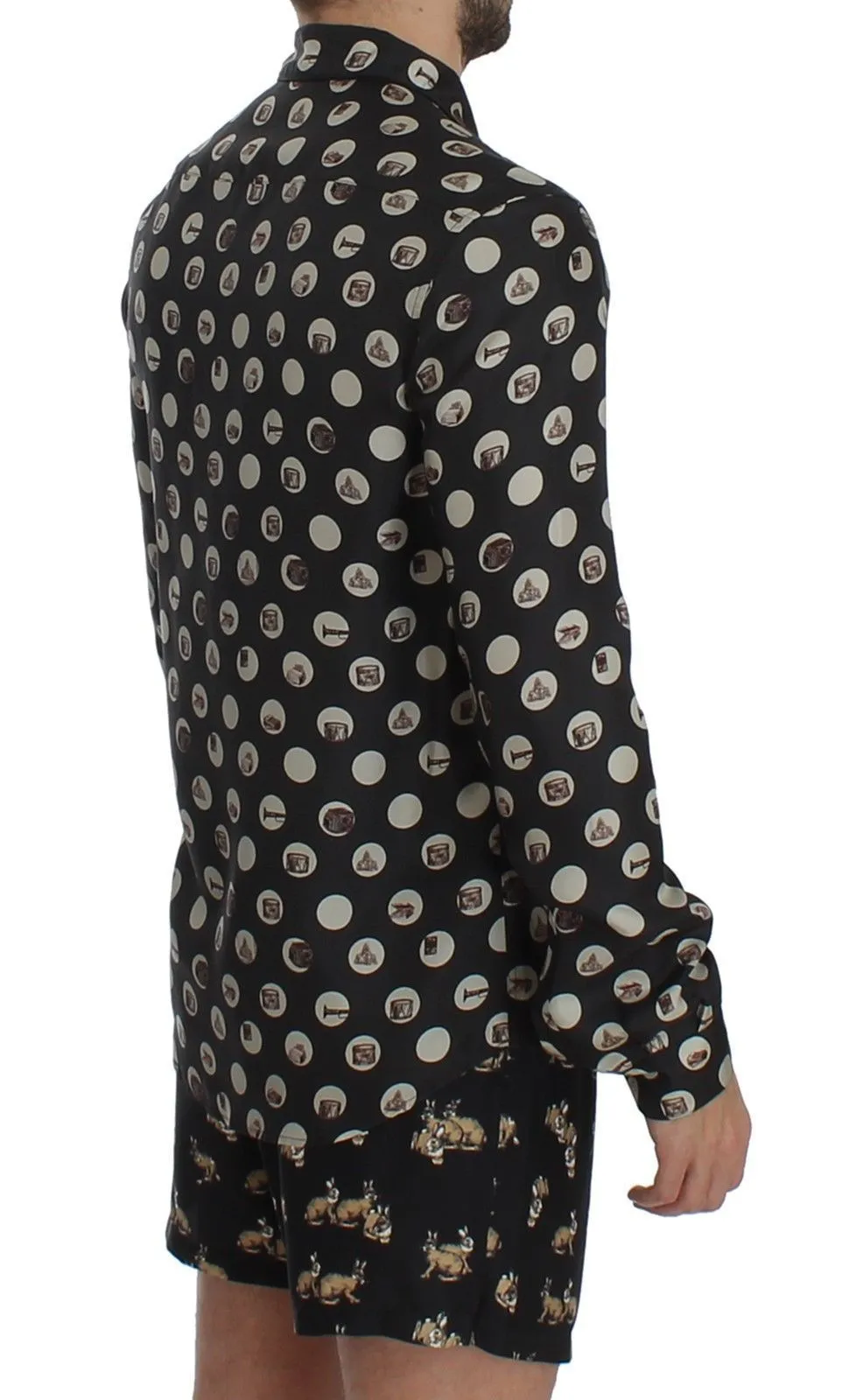 Black Print SILK Pajama Shirt Sleepwear