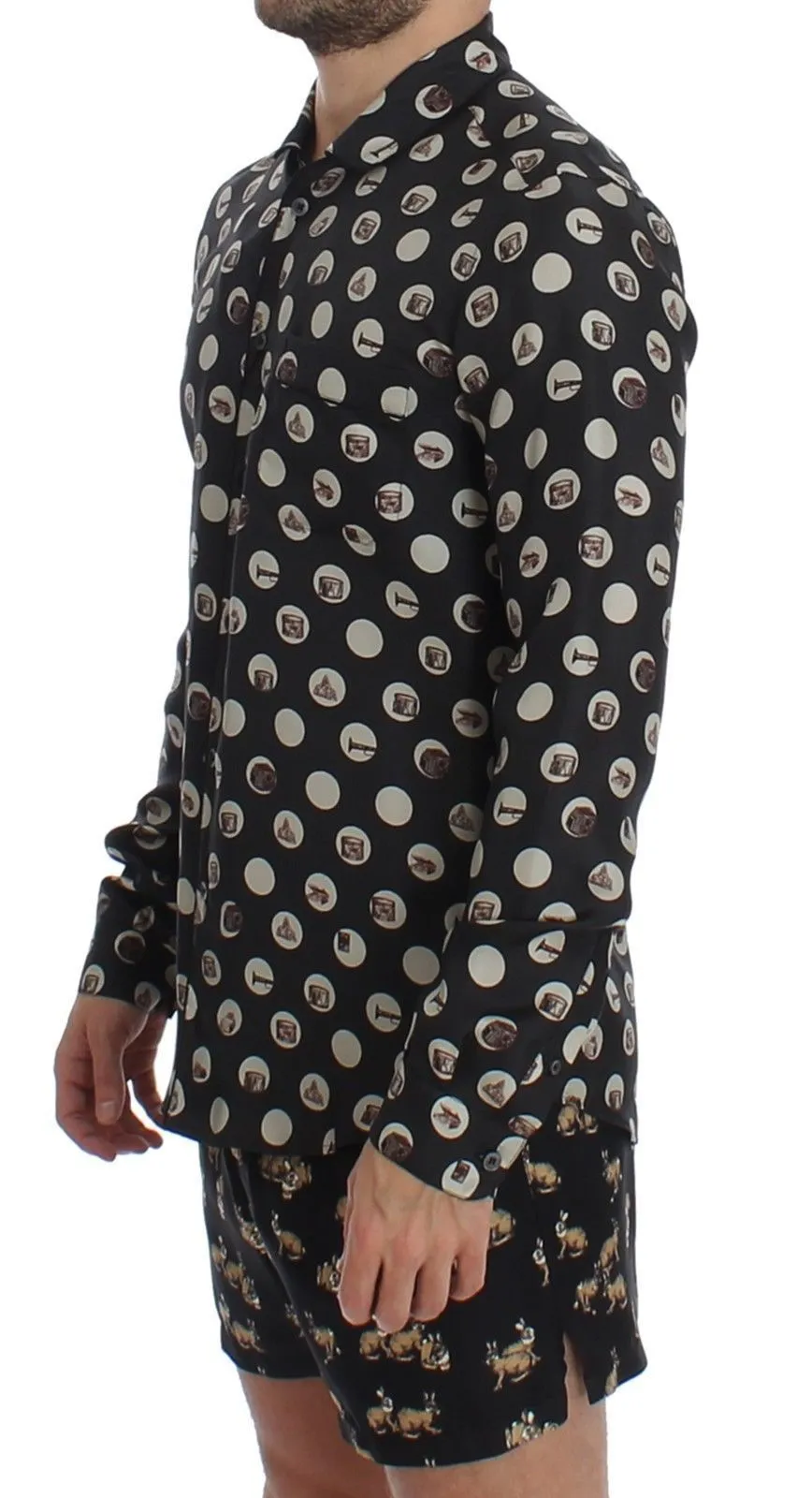 Black Print SILK Pajama Shirt Sleepwear