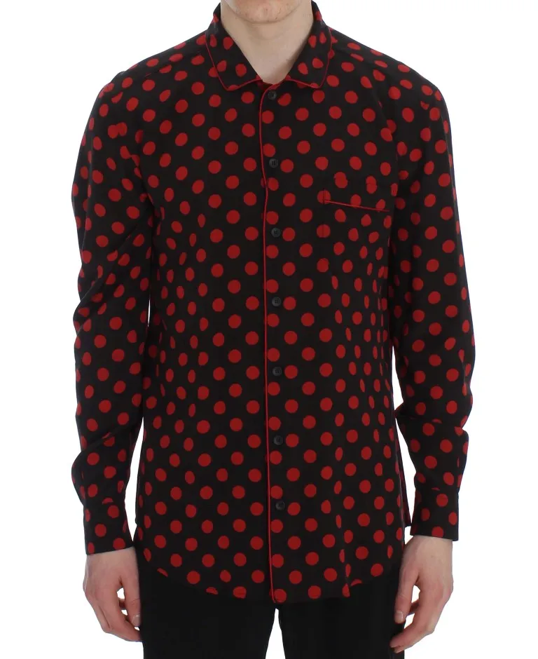 Black Red Polka SILK Sleepwear Shirt