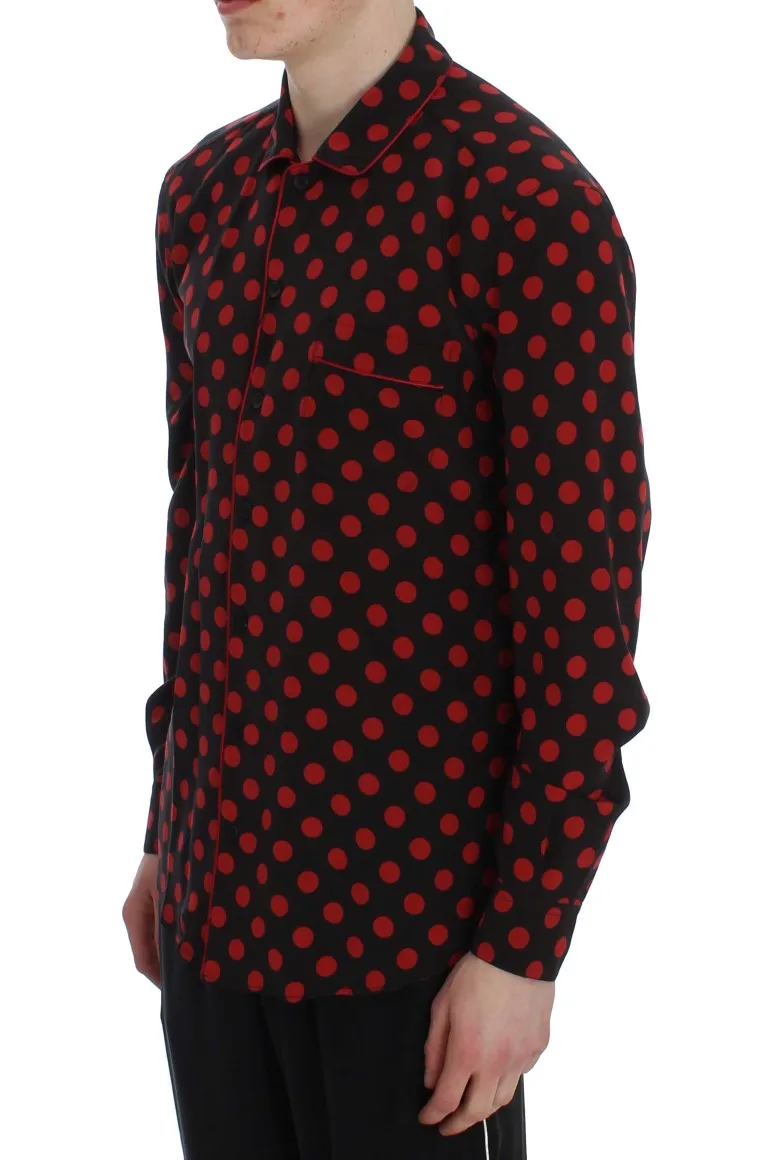 Black Red Polka SILK Sleepwear Shirt