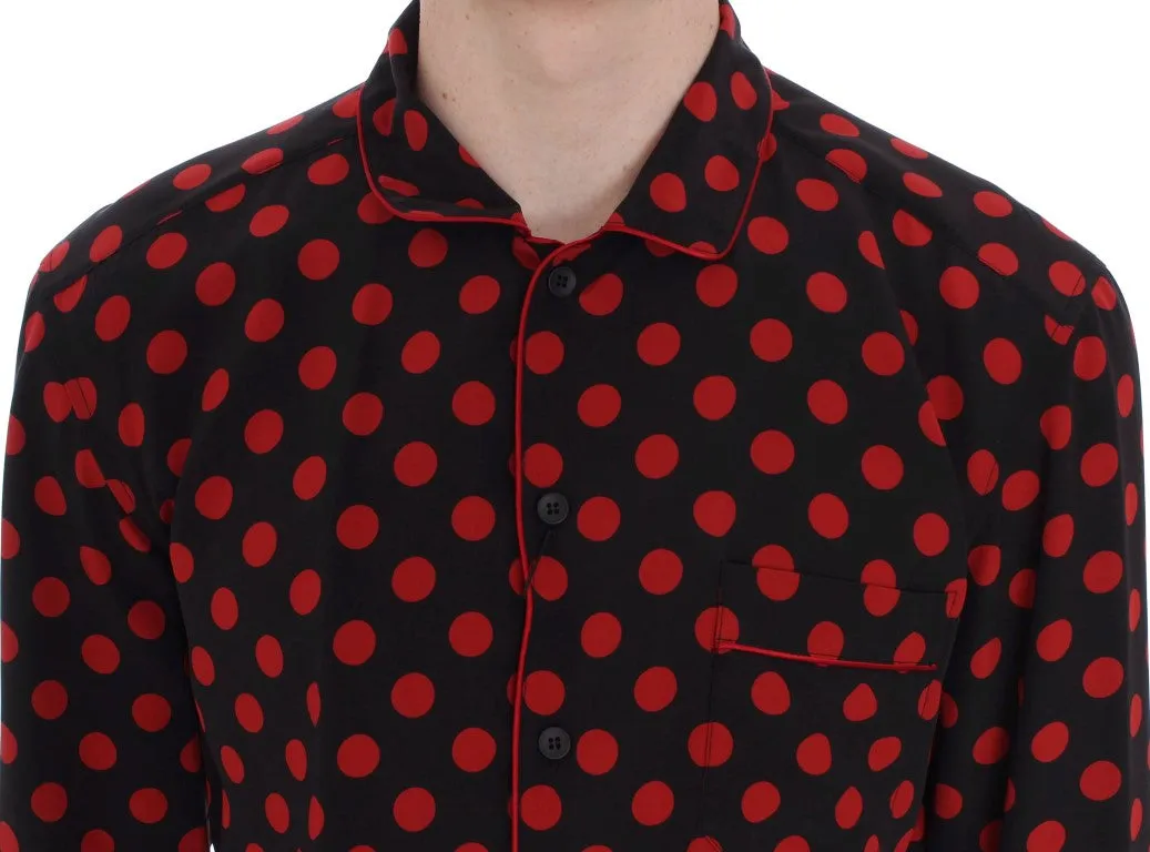 Black Red Polka SILK Sleepwear Shirt