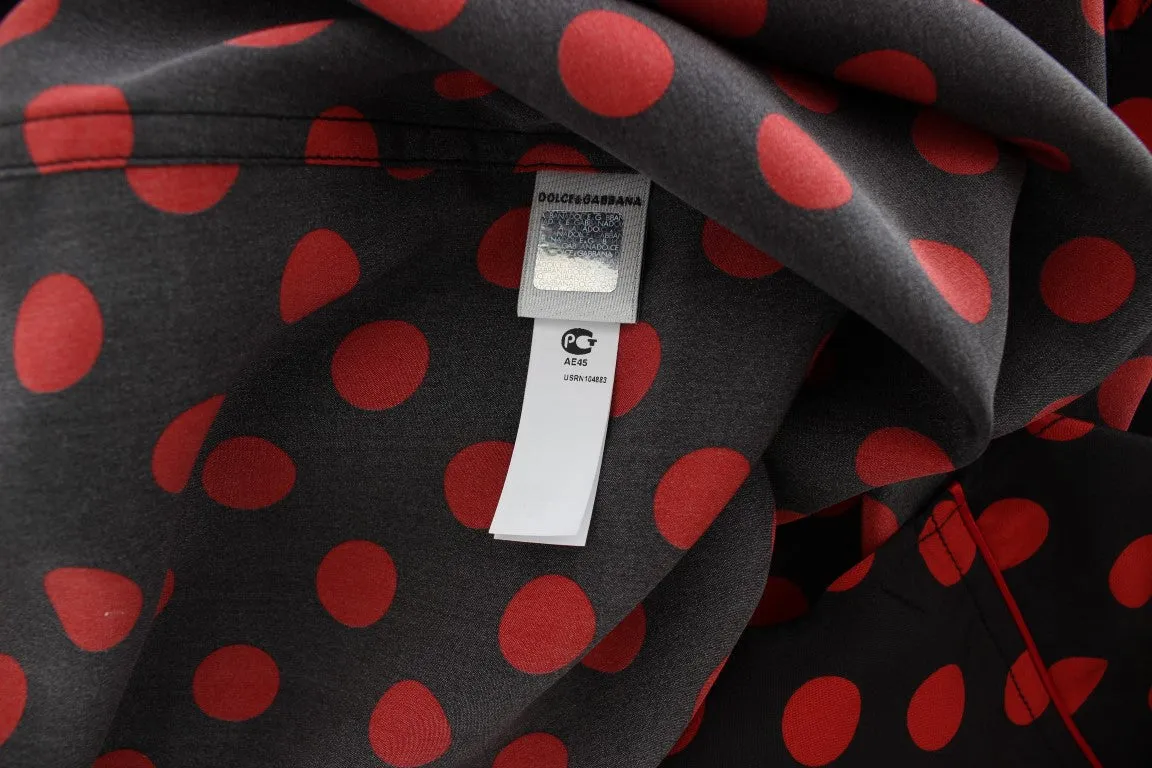 Black Red Polka SILK Sleepwear Shirt