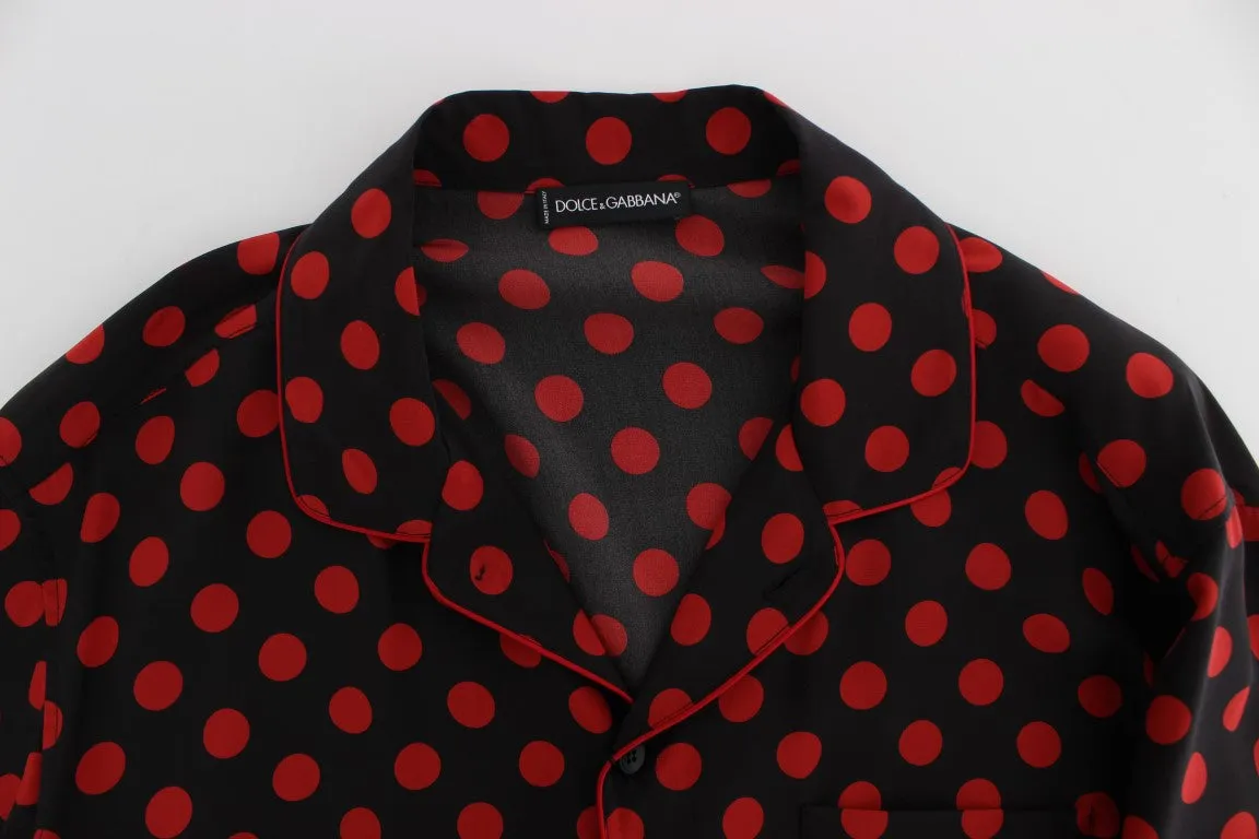 Black Red Polka SILK Sleepwear Shirt