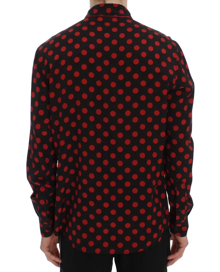 Black Red Polka SILK Sleepwear Shirt