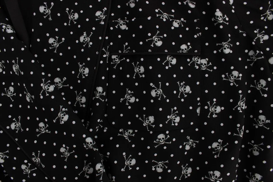 Black Skull Print Silk Sleepwear Robe